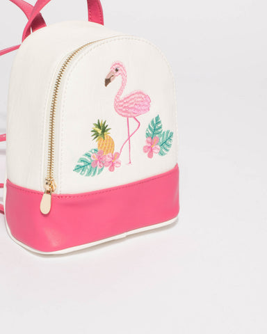 Pink White Junior Flamingo Mini Backpack