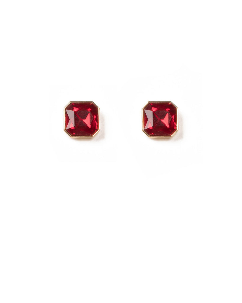 Red Gold Tone Large Stone Stud Earrings