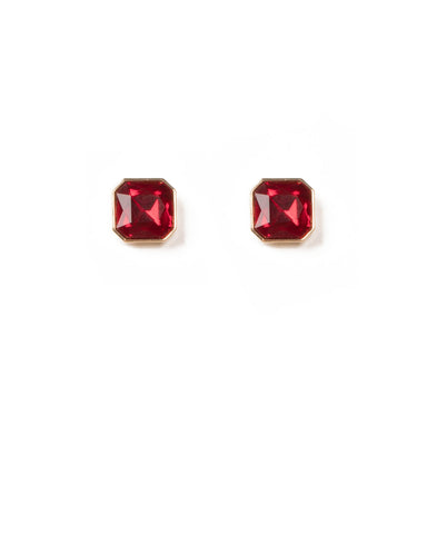 Red Gold Tone Large Stone Stud Earrings