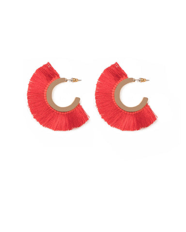 Red Gold Tone Mini Fan Tassel Earrings