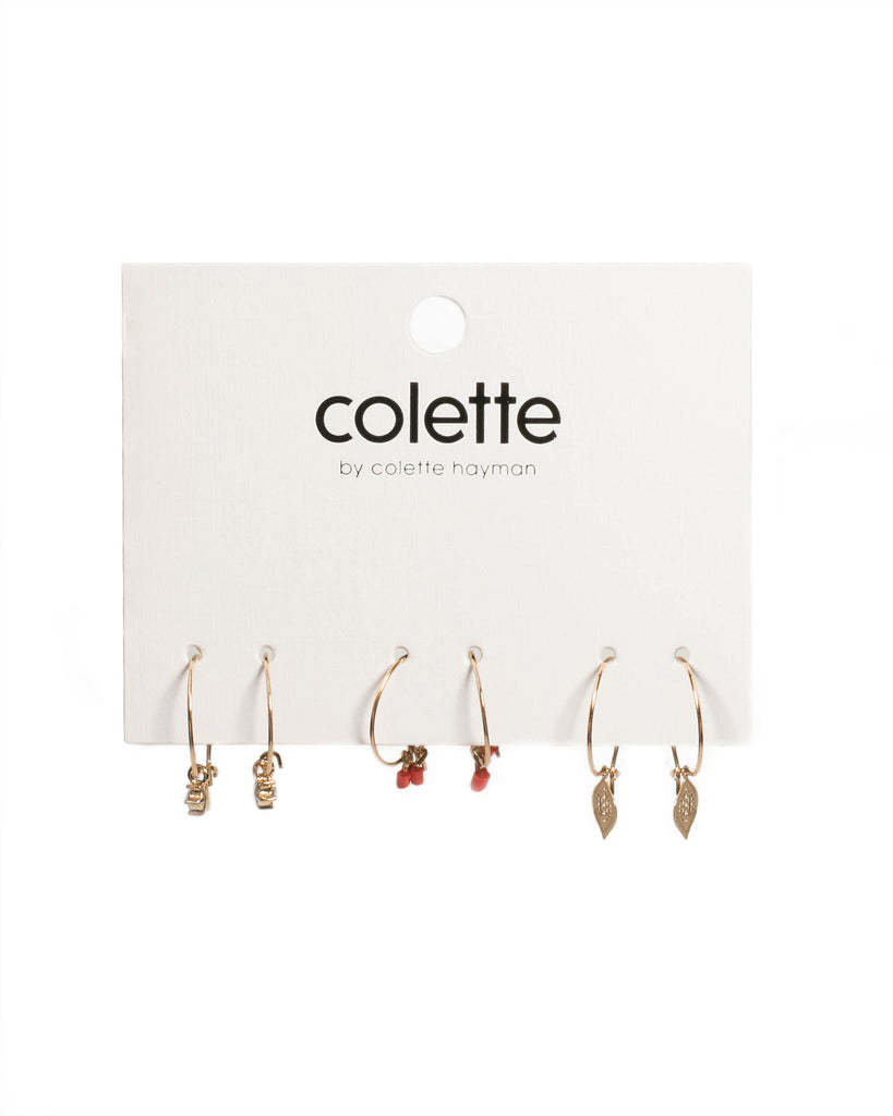 Red Gold Tone Mini Fine Hoop Earrings Pack