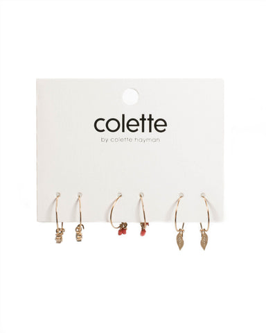 Red Gold Tone Mini Fine Hoop Earrings Pack