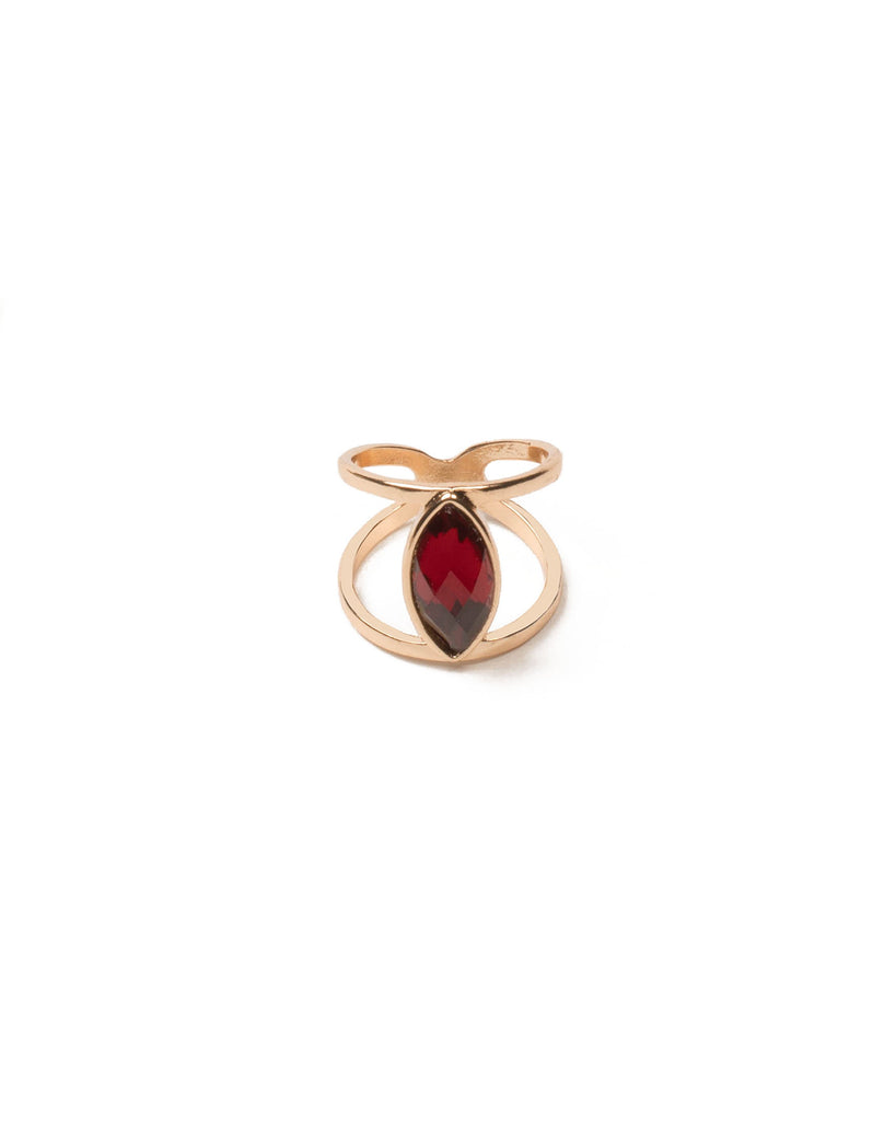 Red Gold Tone Navette Double Band Ring - Medium