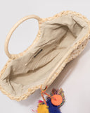 Natural Pom Pom Straw Basket Bag