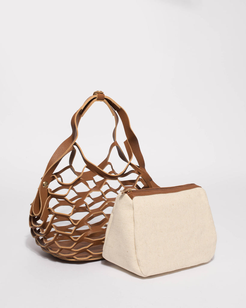 Tan And Natural Summer Essential Net Bag