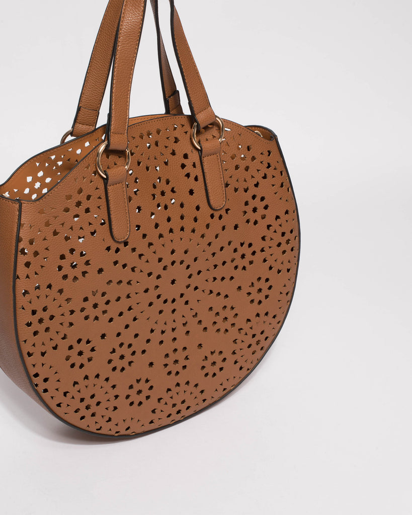 Tan Clara Punchout Circle Tote Bag