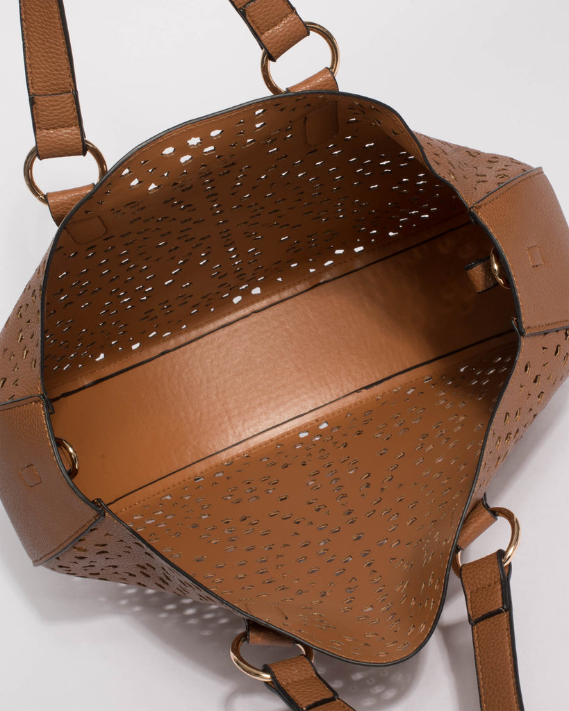 Tan Clara Punchout Circle Tote Bag