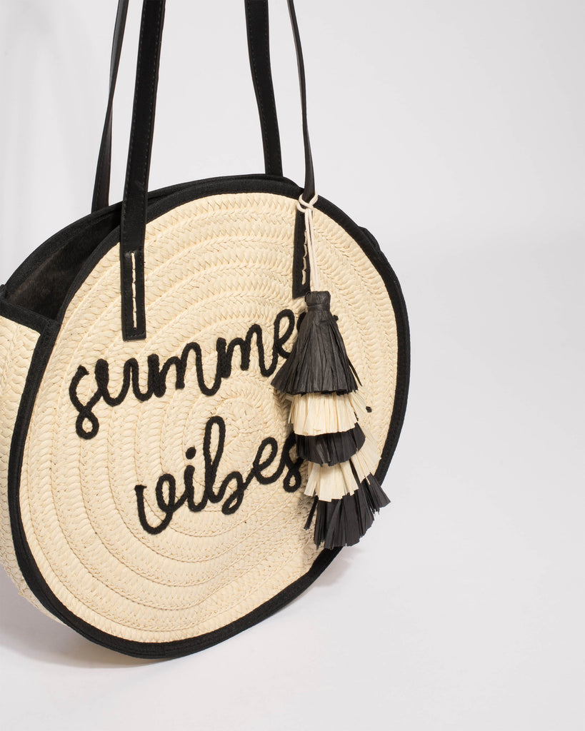 Natural And Black Summer Circle Tote Bag