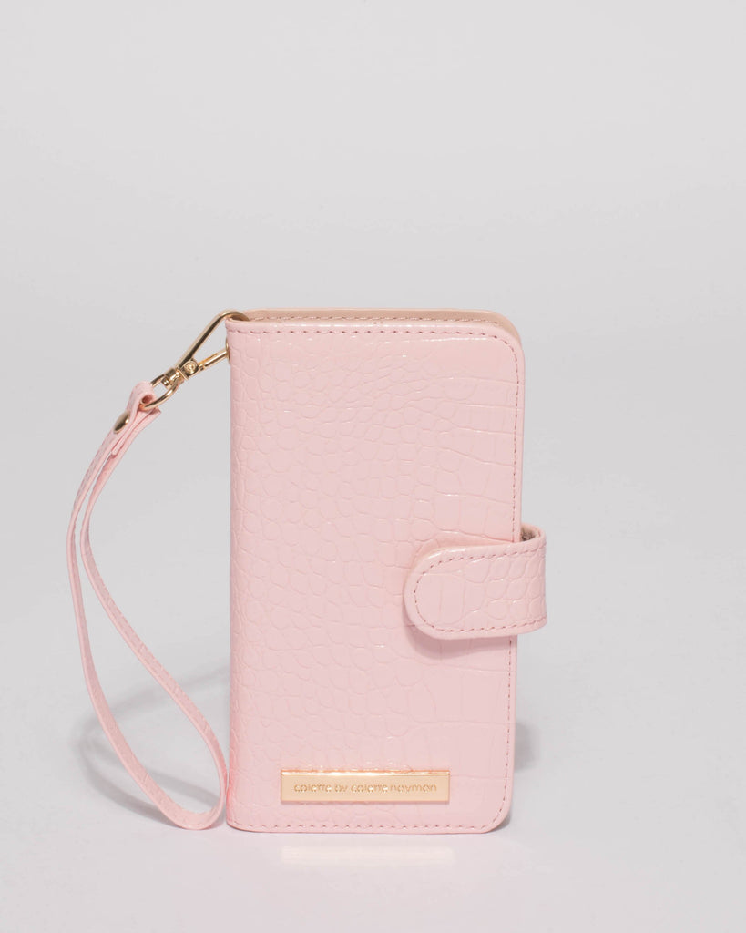 Pink Croc Textured Iphone 6, 7 & 8 Plus Purse