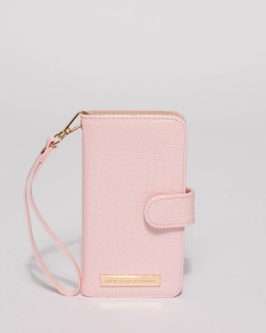Pink Croc Textured Iphone 6, 7 & 8 Plus Purse