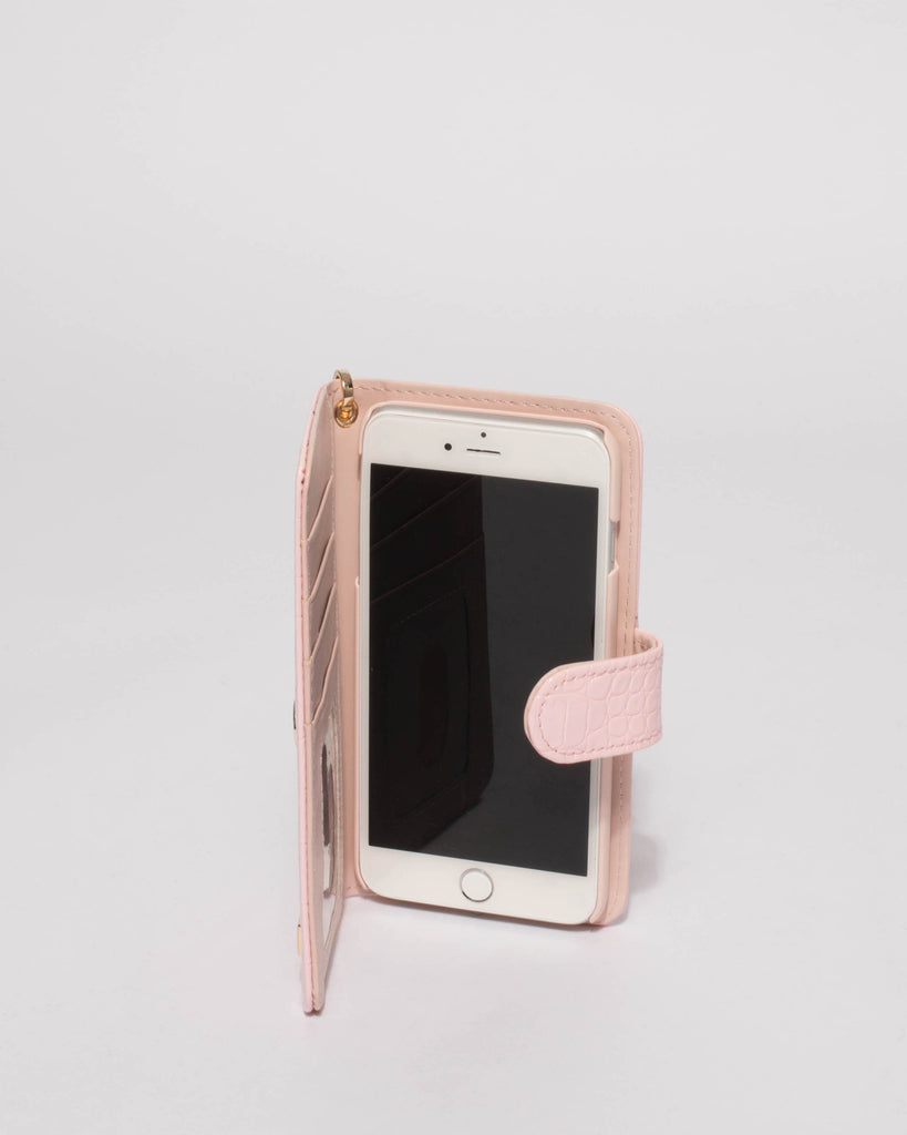 Pink Croc Textured Iphone 6, 7 & 8 Plus Purse