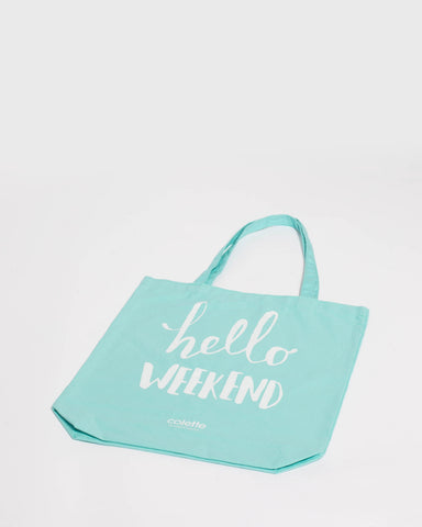 Teal Hello Weekend Tote Bag