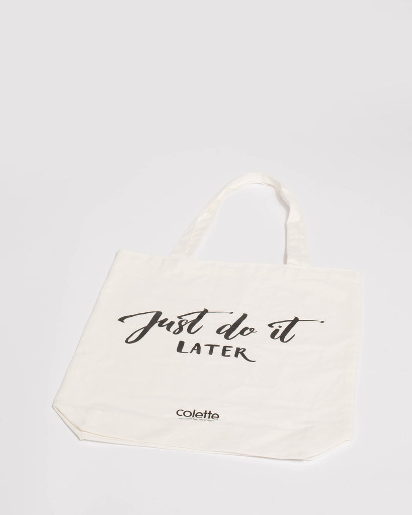 Ivory Just Do It Later Tote Bag