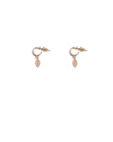 Rose Gold Tone Filigree Leaf Mini Hoop Earrings