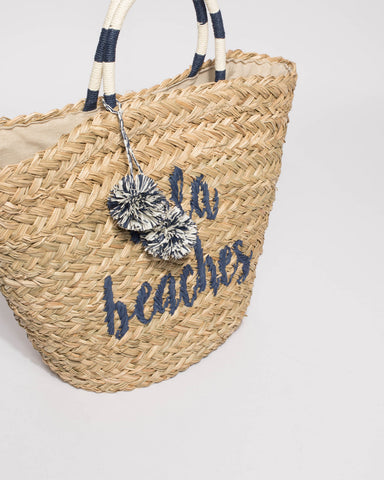 Natural And Blue Hola Beaches Tote Bag