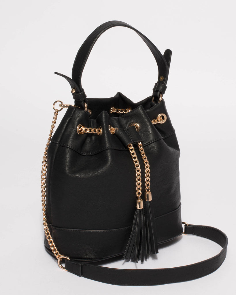 Black Giselle Chain Bucket Bag