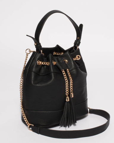 Black Giselle Chain Bucket Bag