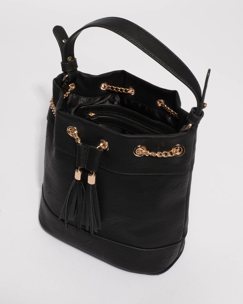 Black Giselle Chain Bucket Bag