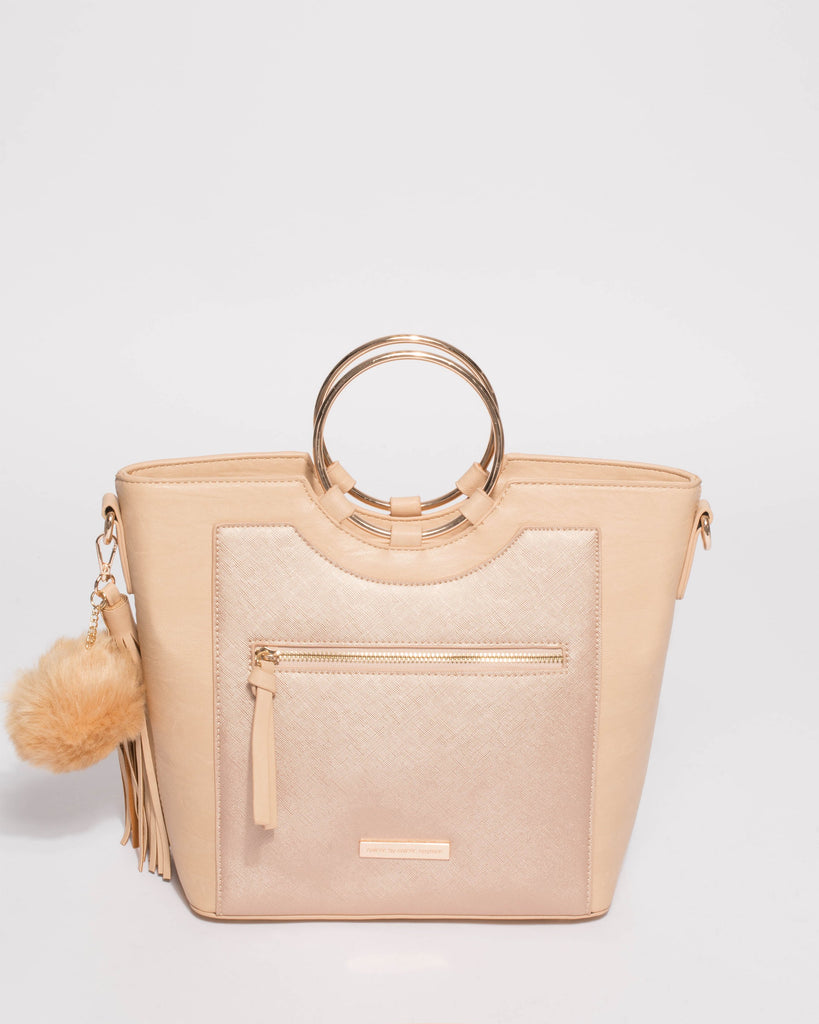 Natural And Rose Gold Bella Ring Hardware Tote Bag