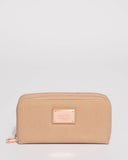 Beige Double Zip Around Wallet