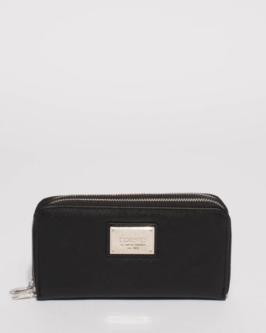 Black Double Zip Around Wallet
