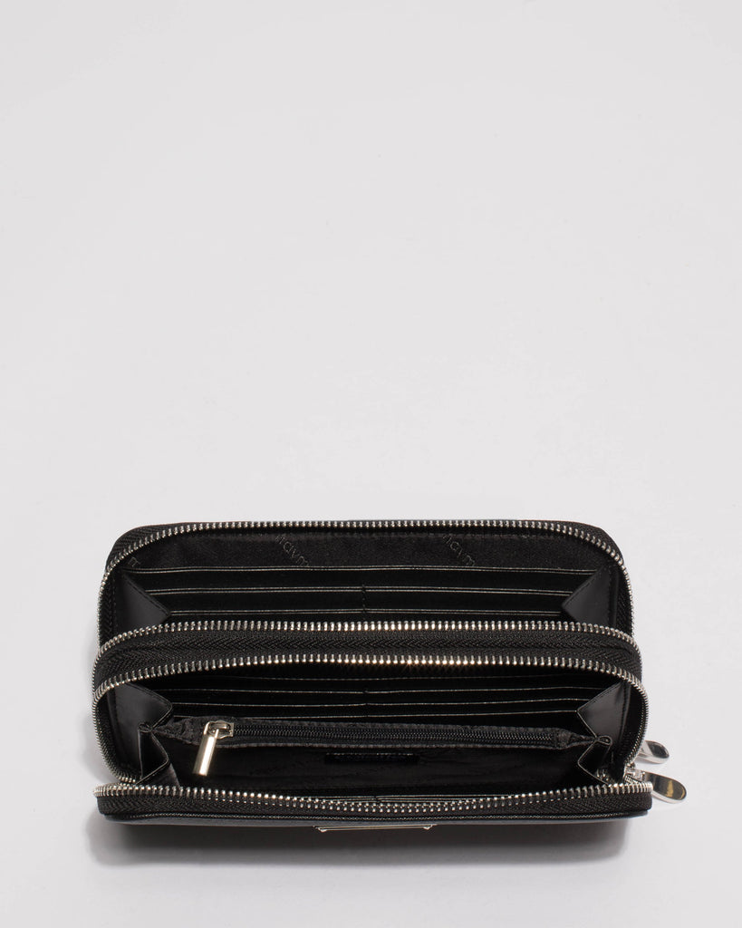 Black Double Zip Around Wallet