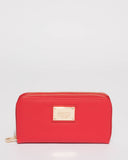 Red Double Zip Around Wallet