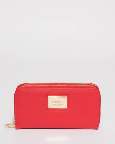 Red Double Zip Around Wallet