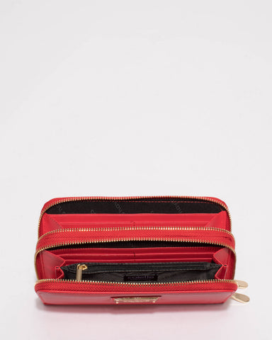 Red Double Zip Around Wallet