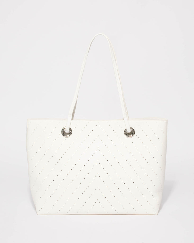 White Punchout Alana Tote Bag