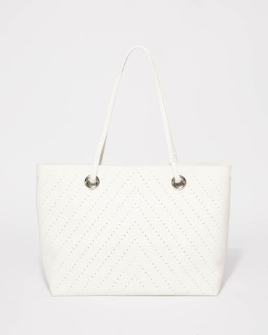 White Punchout Alana Tote Bag