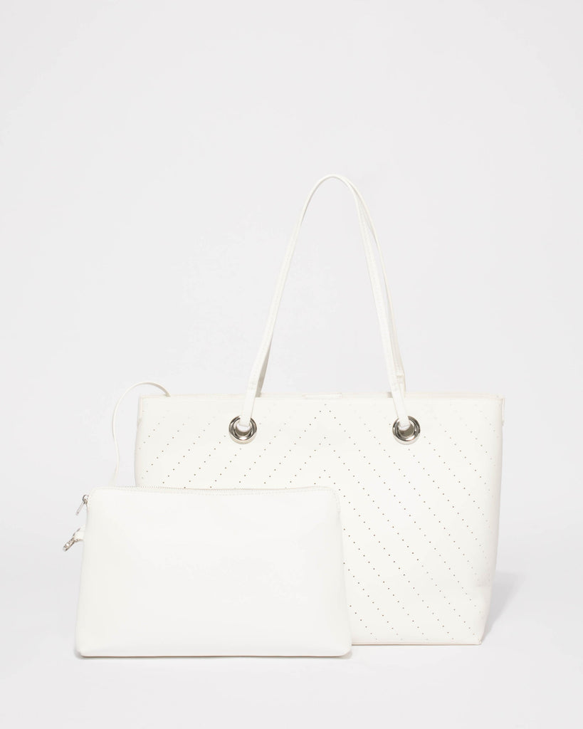 White Punchout Alana Tote Bag