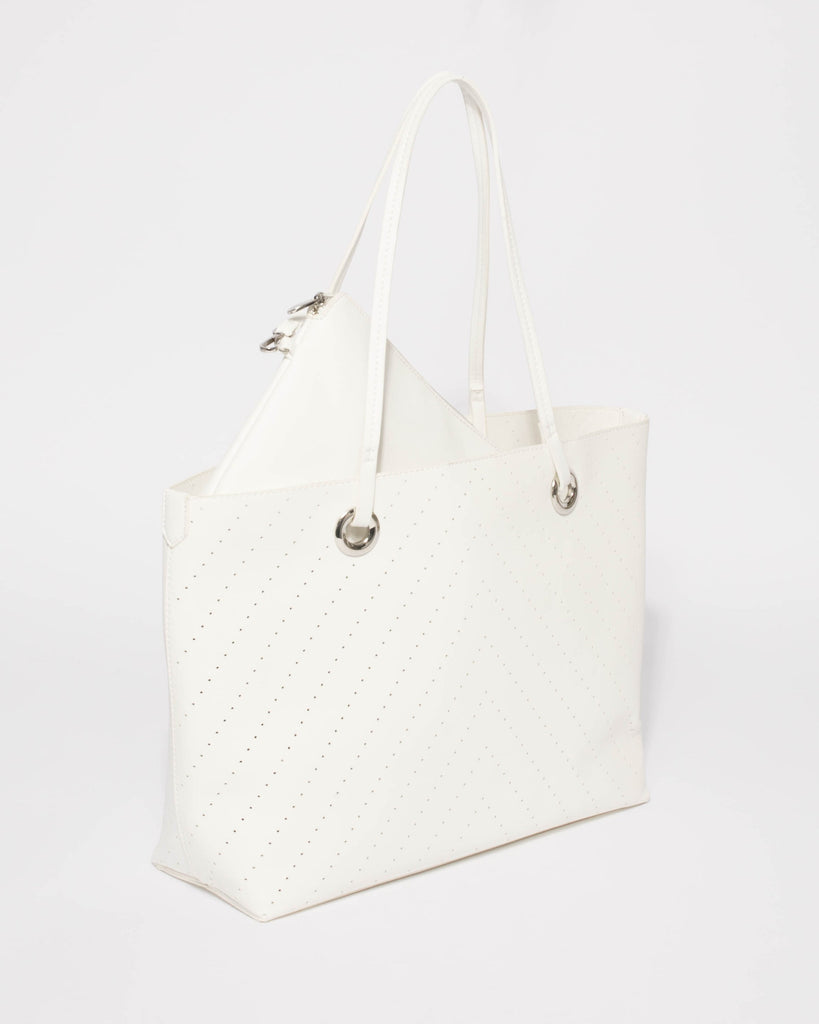 White Punchout Alana Tote Bag