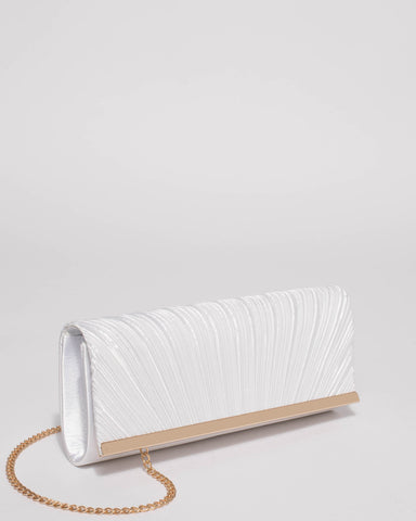 White Sasha Pleat Clutch Bag