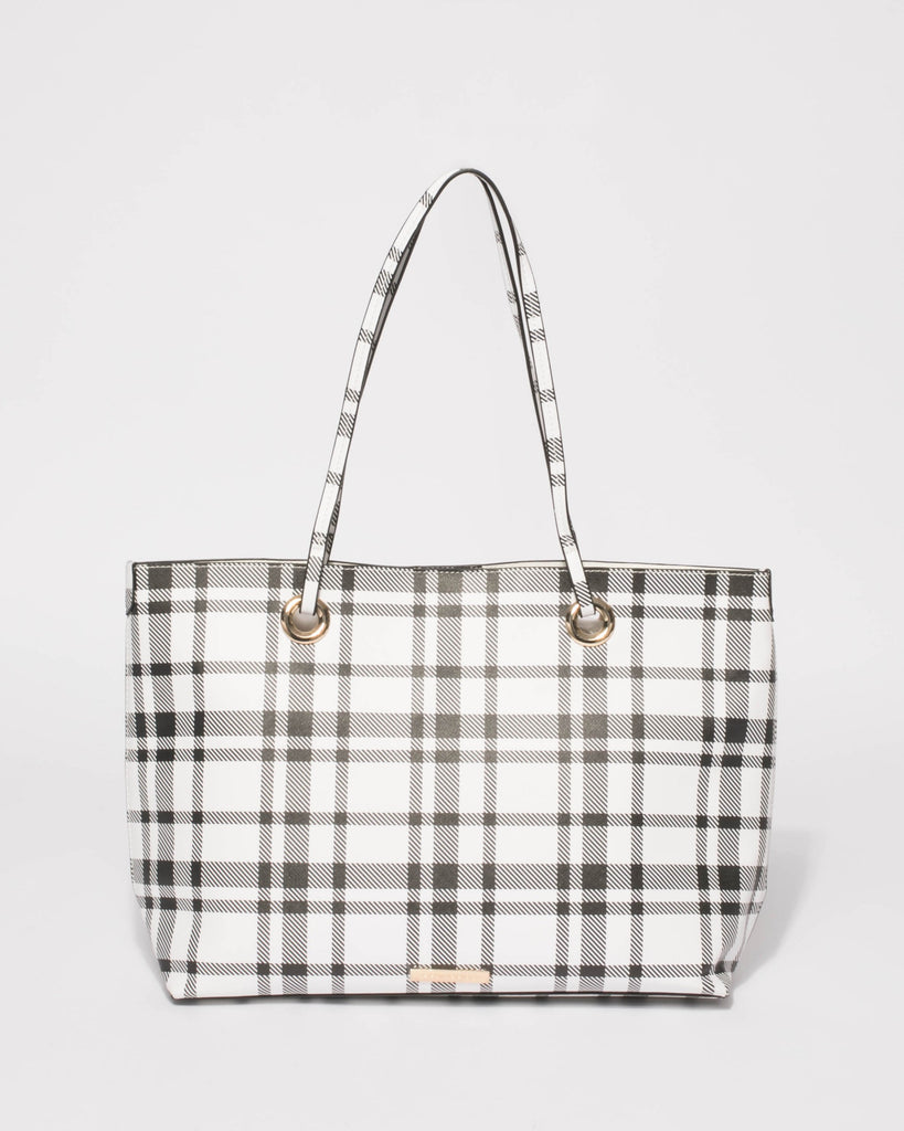 Monochrome Plaid Print Alana Tote Bag