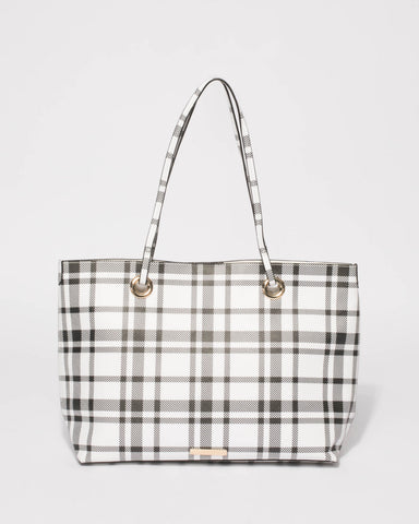 Monochrome Plaid Print Alana Tote Bag