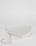 White Ella Sparkle Clutch Bag With Silver Hardware