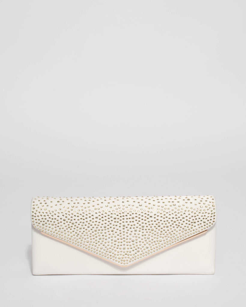 White Ella Sparkle Clutch Bag With Gold Hardware