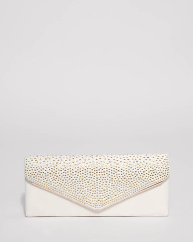 White Ella Sparkle Clutch Bag With Gold Hardware