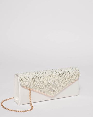 White Ella Sparkle Clutch Bag With Gold Hardware