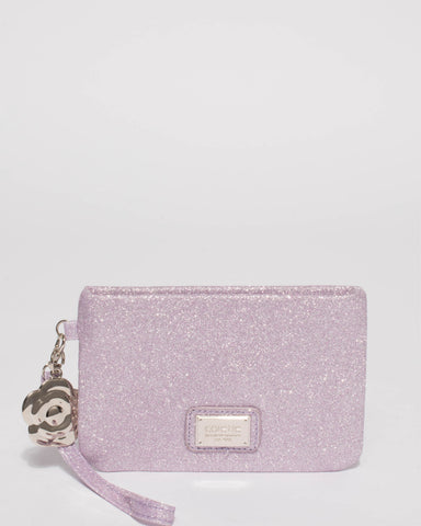 Purple Glitter Frances Flower Purse With Silver Hardware