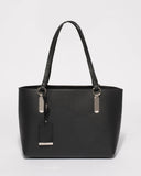 Black Angelina Medium Tote Bag With Silver Hardware