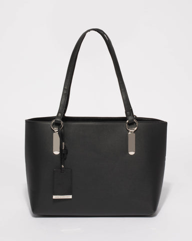 Black Angelina Medium Tote Bag With Silver Hardware