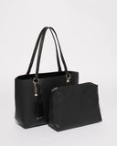 Black Angelina Medium Tote Bag With Silver Hardware