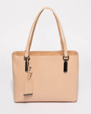 Beige Angelina Medium Tote Bag With Gunmetal Hardware