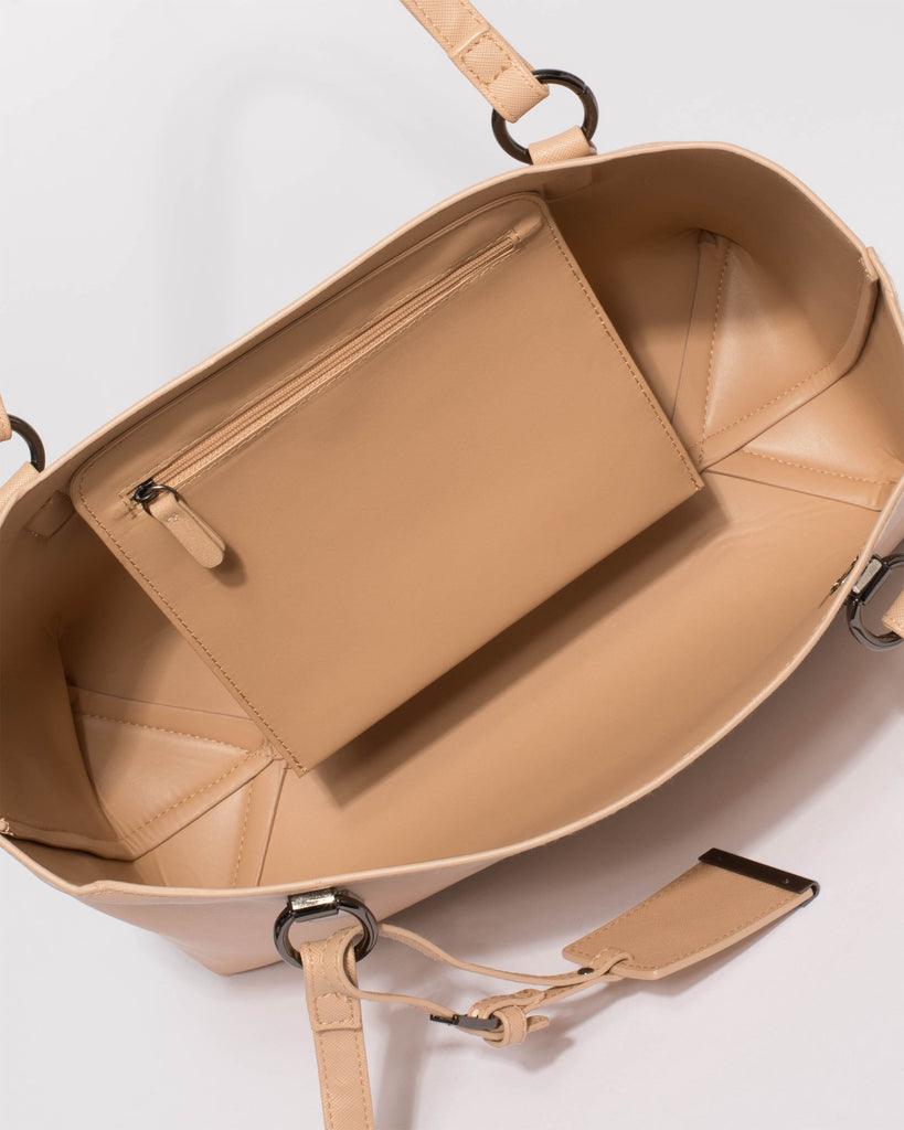 Beige Angelina Medium Tote Bag With Gunmetal Hardware