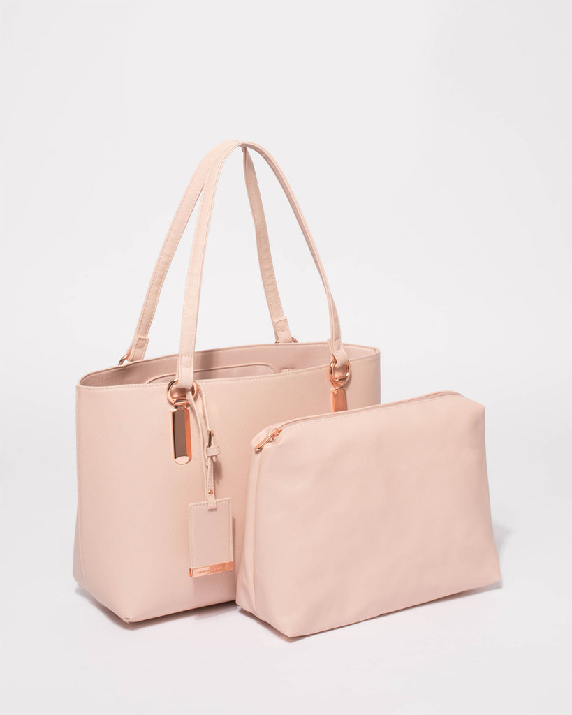 Pink Angelina Medium Tote Bag With Rose Gold Hardware