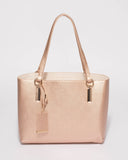 Rose Gold Angelina Medium Tote Bag With Gold Hardware