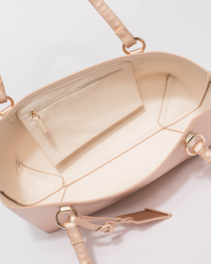 Rose Gold Angelina Medium Tote Bag With Gold Hardware