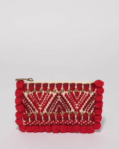 Red Weave Leah Hardcase Weave Clutch Bag